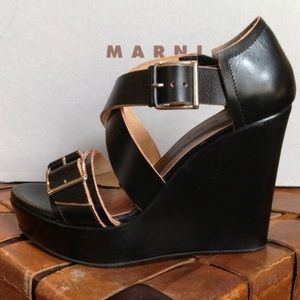 MARNI Black Leather Wedge